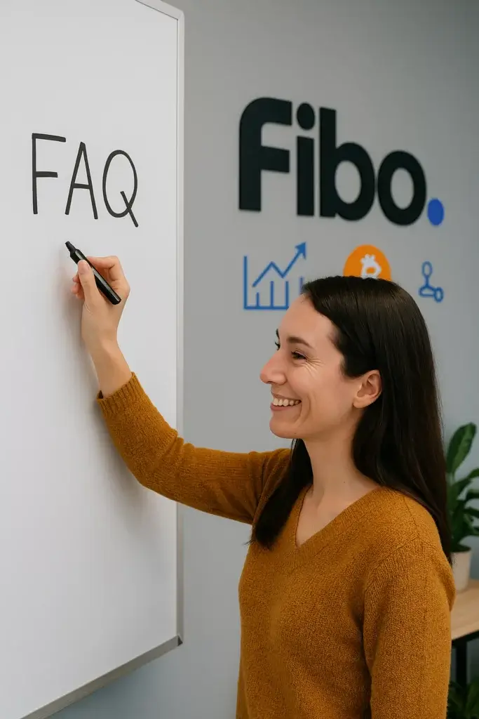 femme écrivant sur un tableau blanc "FAQ"