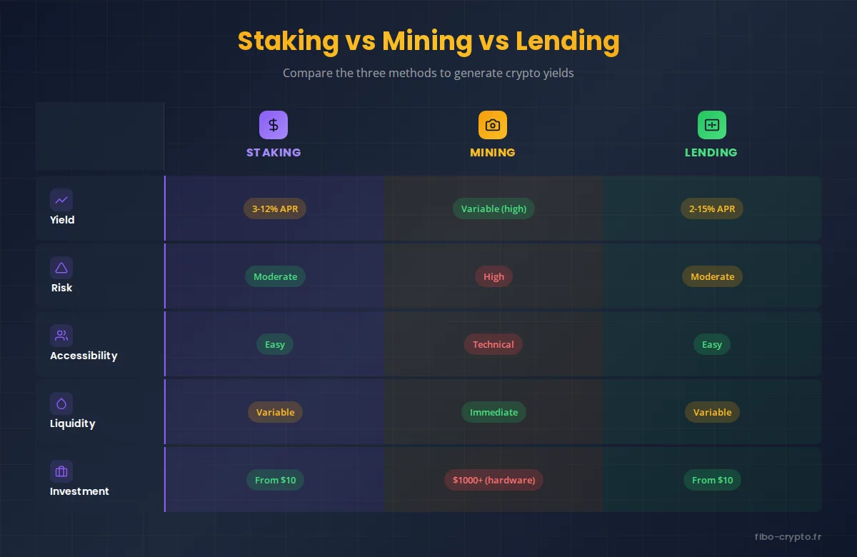 Comparison of staking vs mining vs lending