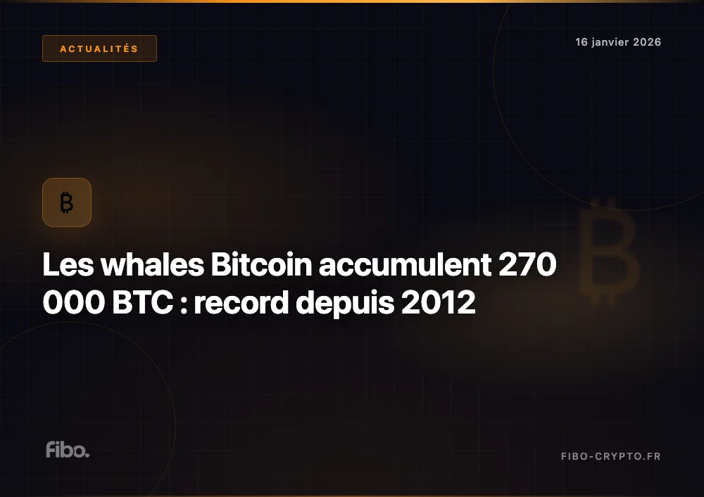 Les whales Bitcoin accumulent 270 000 BTC : le plus gros achat depuis 2012