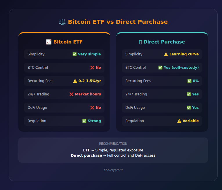 Infographic: Bitcoin ETF vs Direct Purchase Comparison