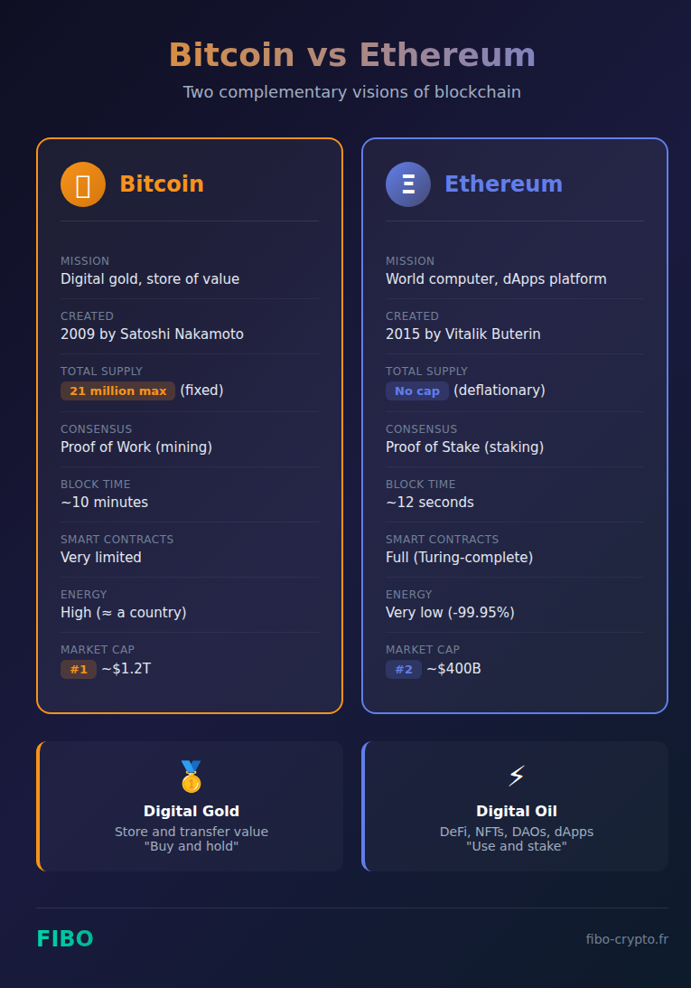 Bitcoin vs Ethereum infographic: key differences between the two main cryptocurrencies