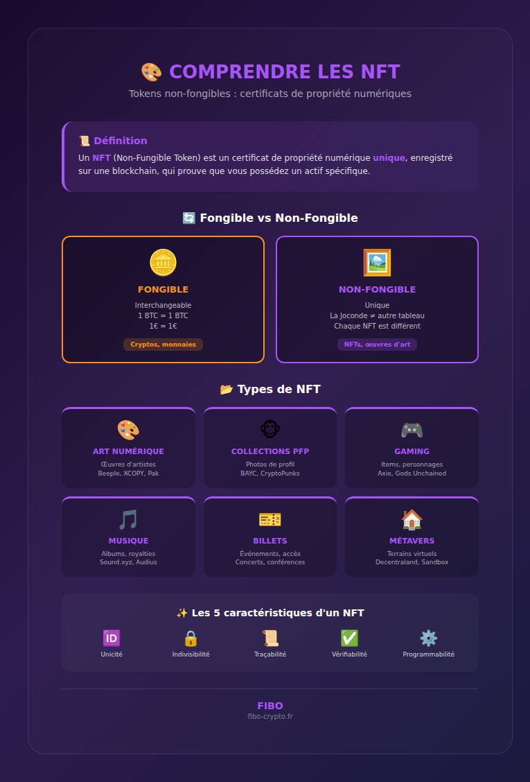 Infographie : Comprendre les NFT - Définition, types et caractéristiques