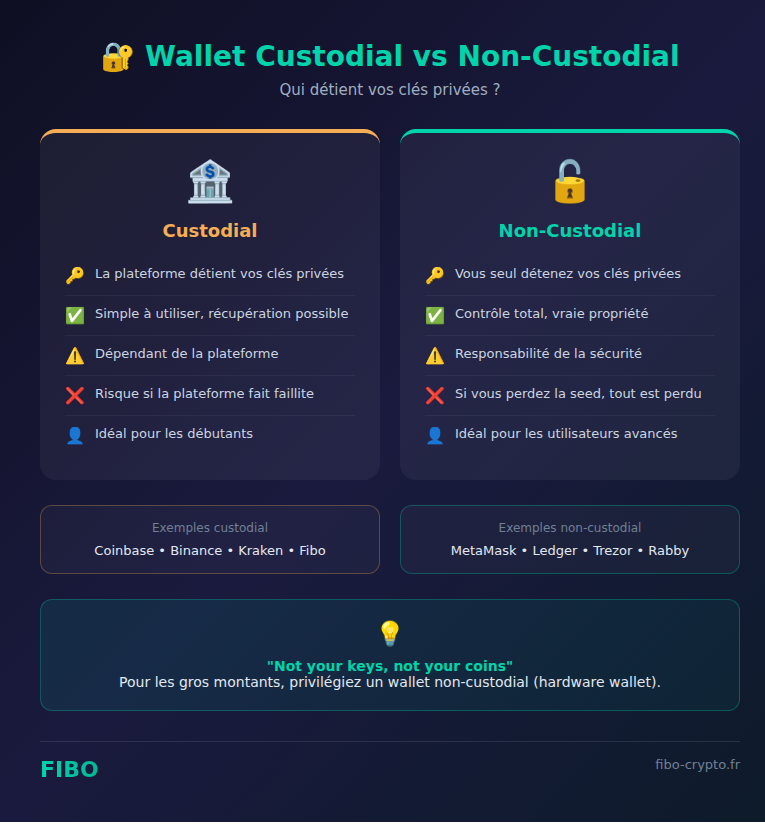 Comparaison wallet custodial vs non-custodial