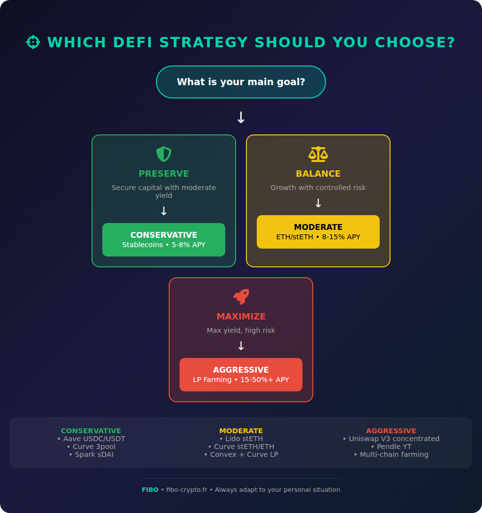 Flowchart for choosing your DeFi yield strategy based on your profile