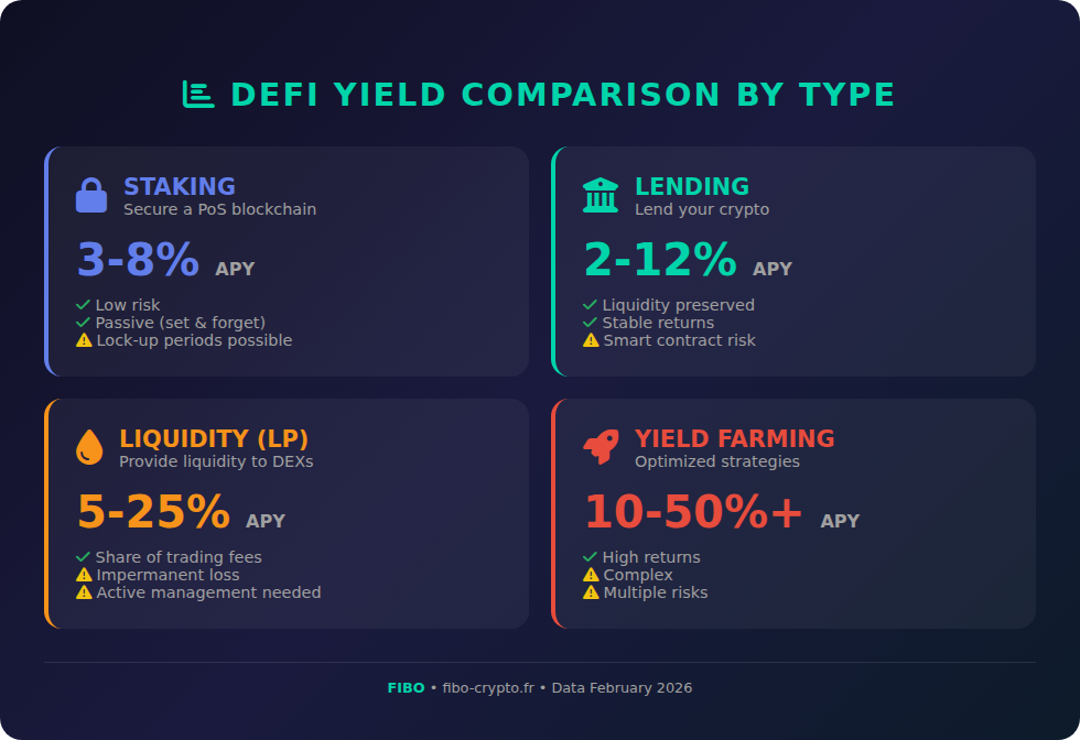 DeFi Yield Comparison by Type in 2026: from conservative staking to aggressive yield farming