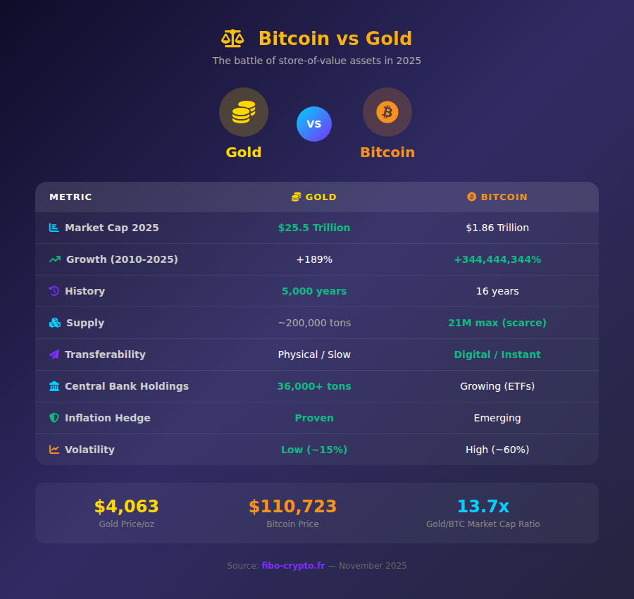 Bitcoin vs Gold Comparison 2025
