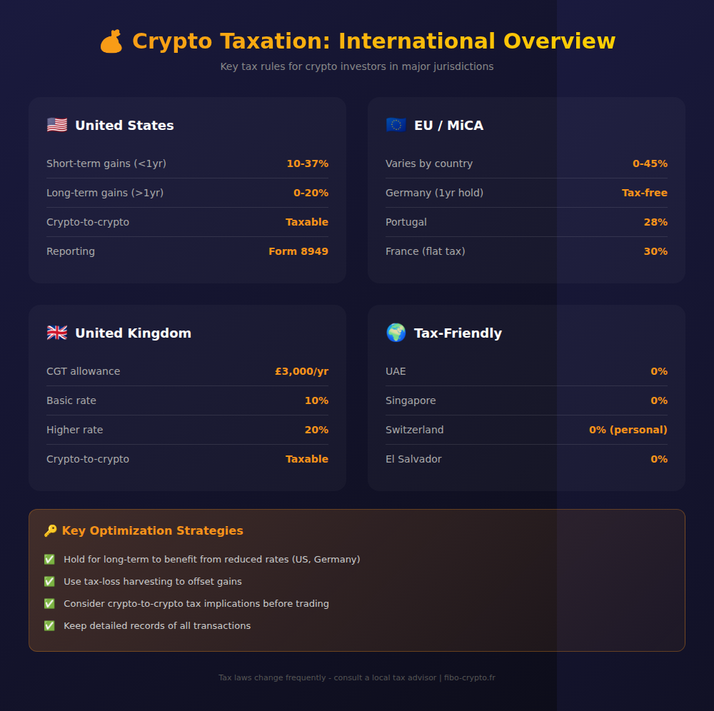 Infographic showing international crypto taxation overview for wealth managers 2026
