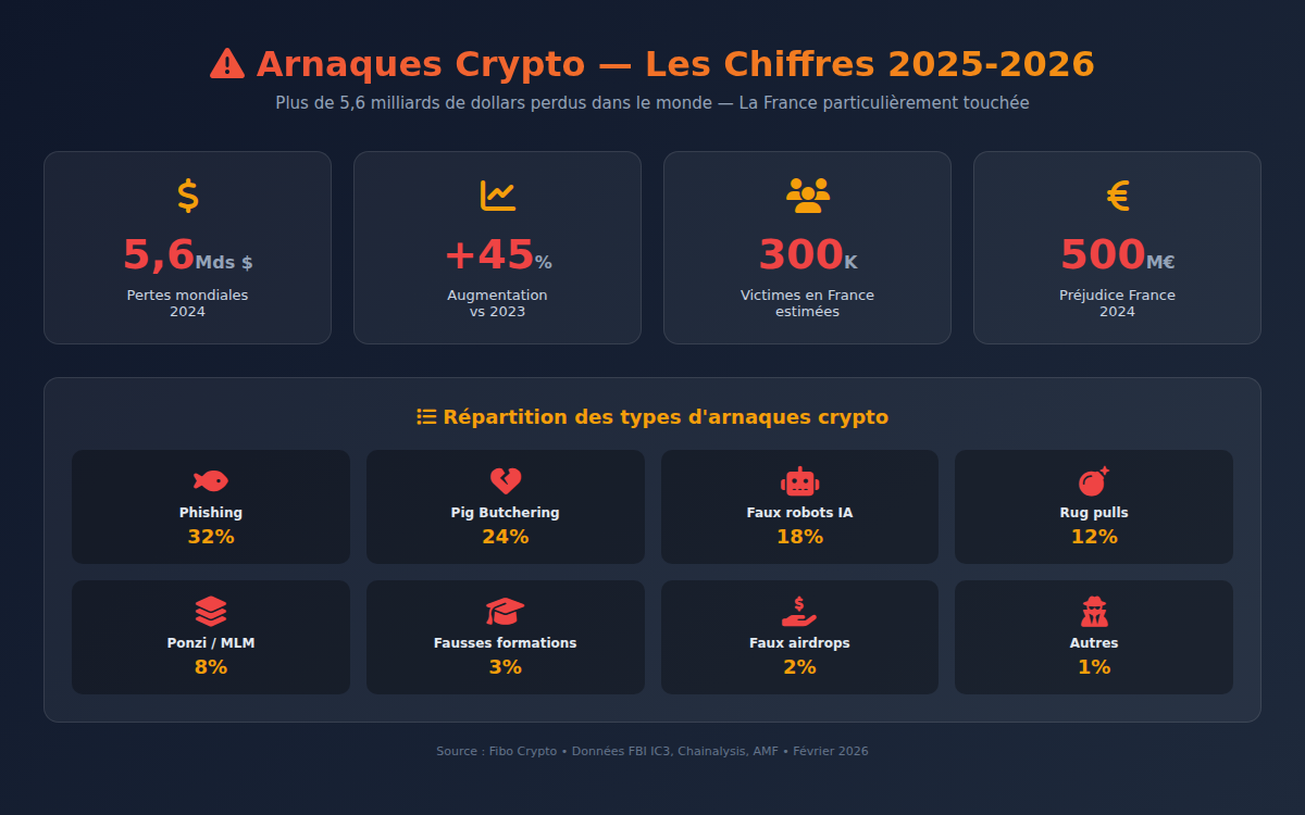 Statistiques arnaques crypto 2025-2026 - chiffres clés et répartition