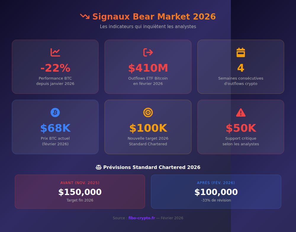 Infographie Bear Market 2026 - Signaux d'alerte Bitcoin