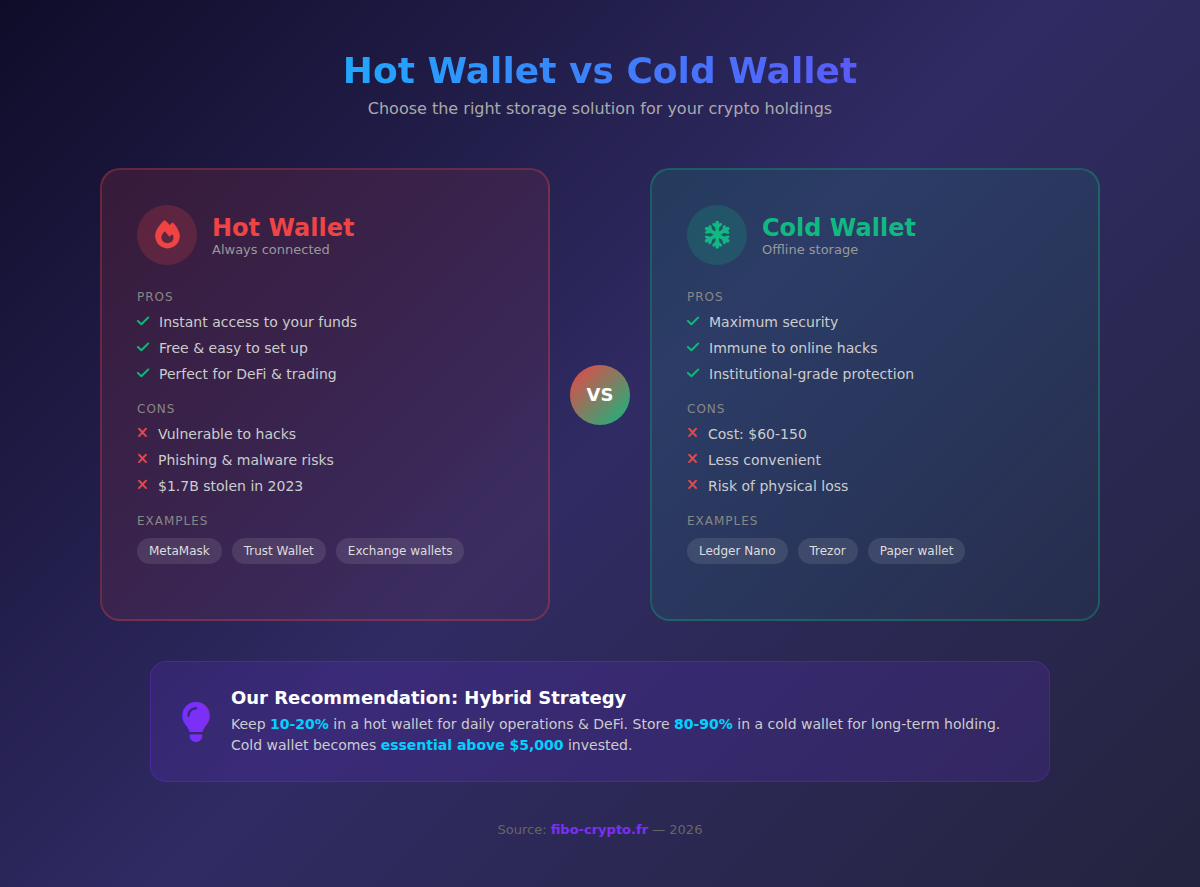 Hot wallet vs cold wallet comparison for securing cryptocurrencies with pros and cons