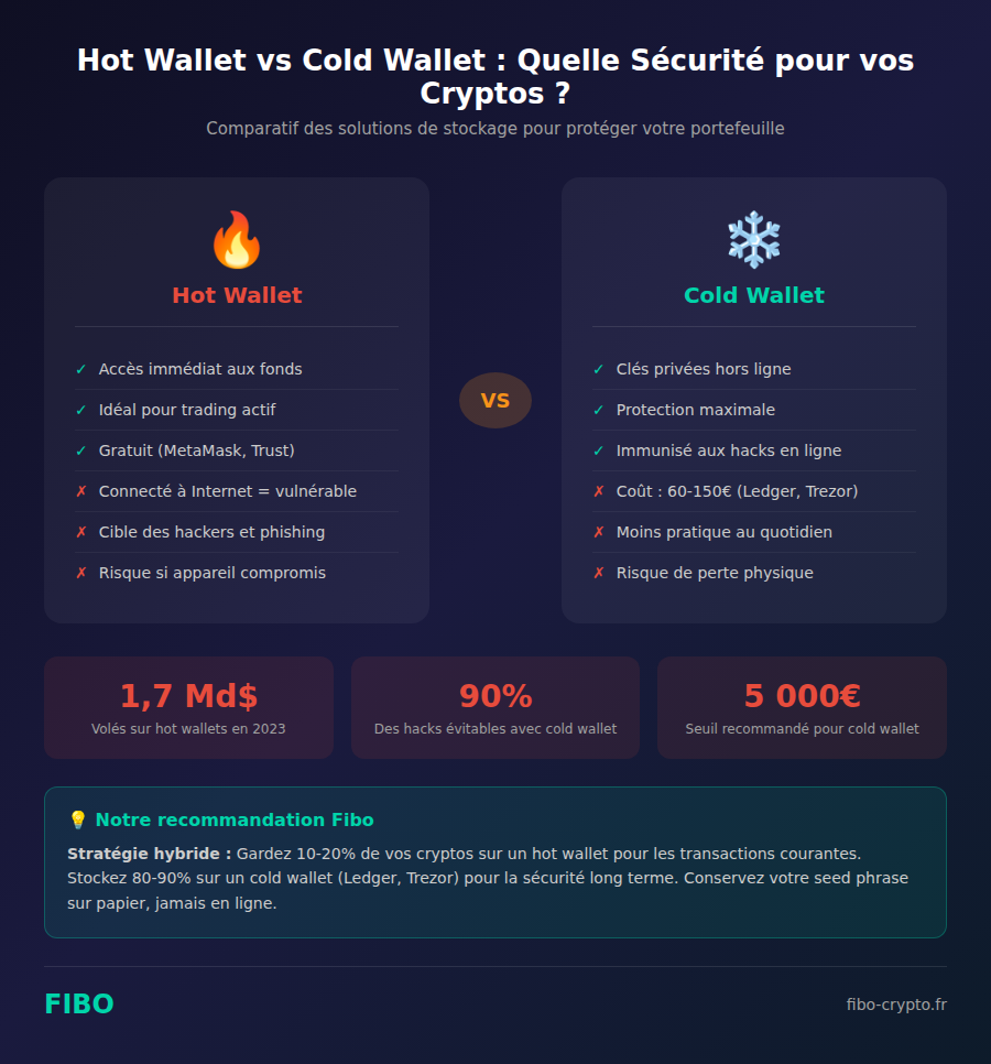 Comparatif hot wallet vs cold wallet pour sécuriser ses cryptomonnaies avec avantages et inconvénients