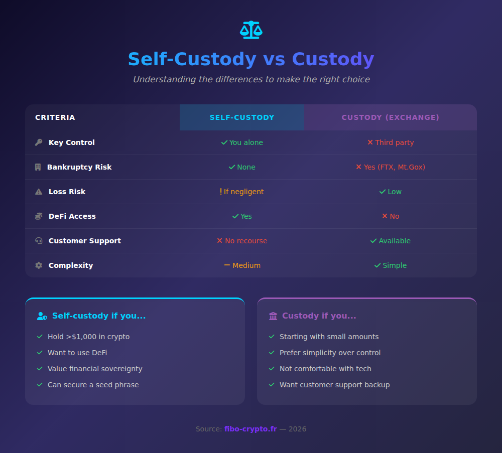 Infographic Self-Custody vs Custody - Complete comparison