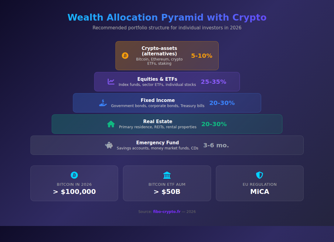 Infographic: Wealth allocation pyramid with crypto-assets in 2026
