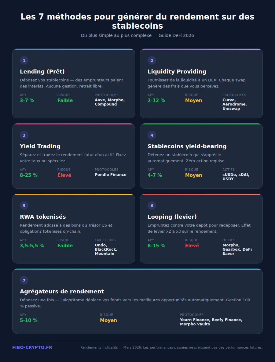 Les 7 méthodes pour générer du rendement sur des stablecoins en DeFi
