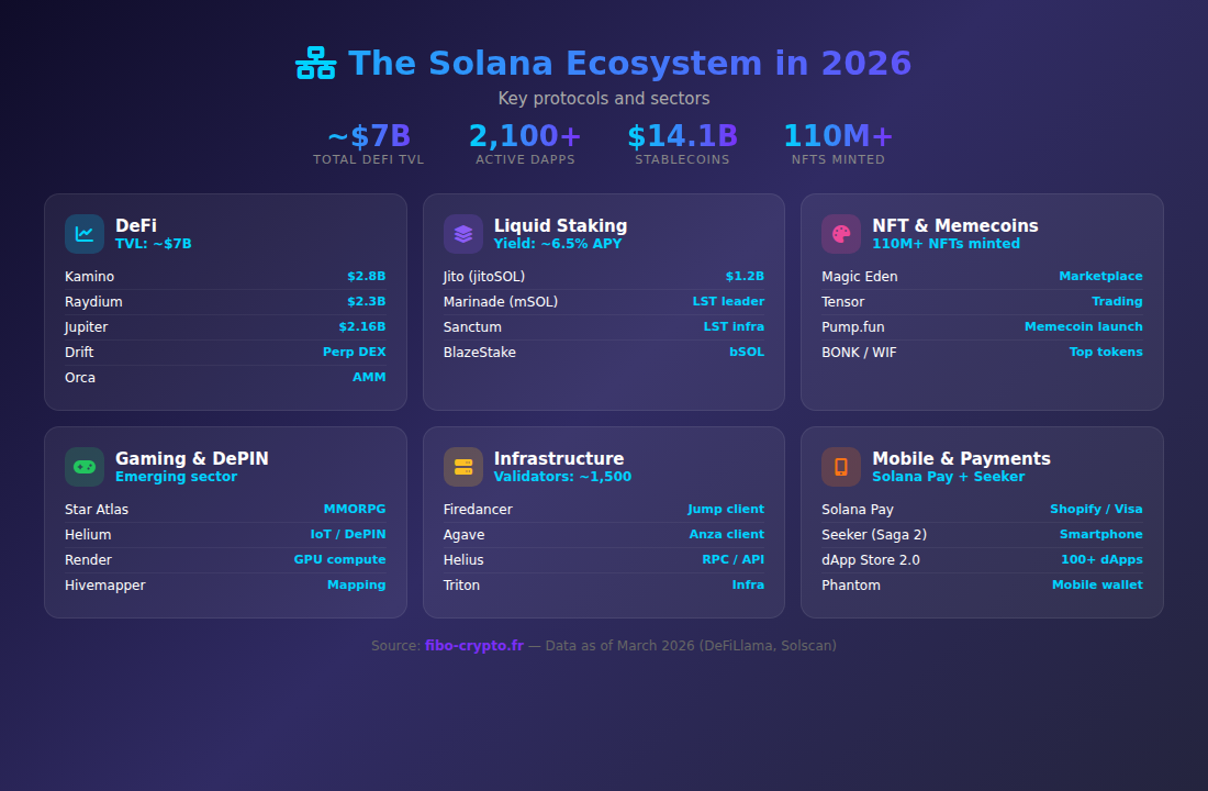 Infographic Solana ecosystem DeFi NFT staking 2026