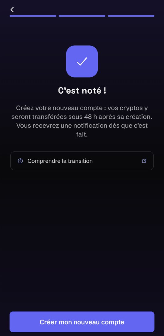 Écran de confirmation C'est noté après le choix du transfert